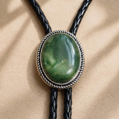 mesathread-marbled-green-jade-oval-western-bolo-tie-ornament-slide-front-view