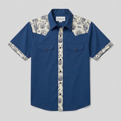 The Indigo Saguaro | Mesathread Pro Contrast Panel Short-Sleeve Western Shirt