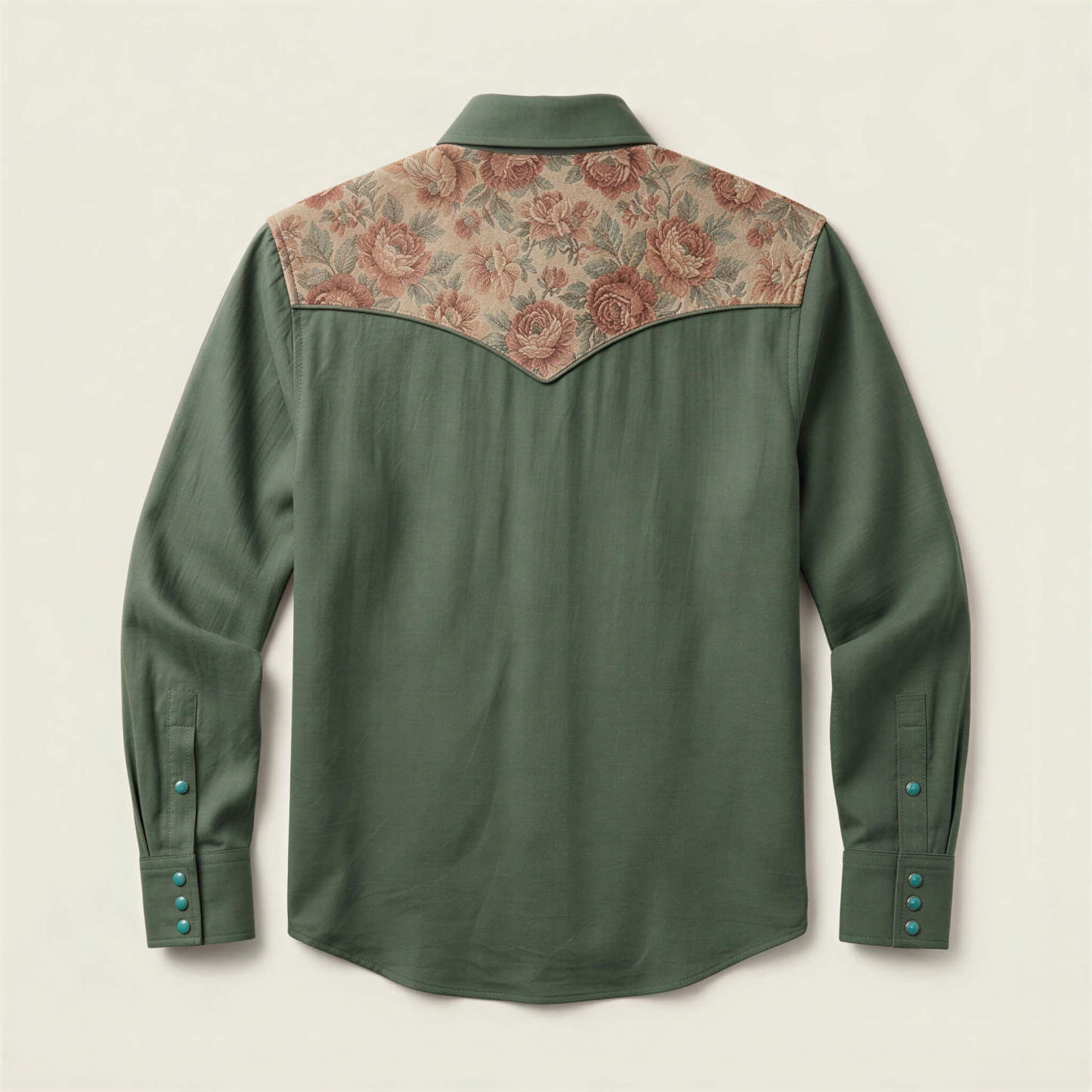 mesathread-pro-mens-floral-tapestry-olive-green-western-shirt-back-view