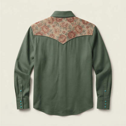 mesathread-pro-mens-floral-tapestry-olive-green-western-shirt-back-view