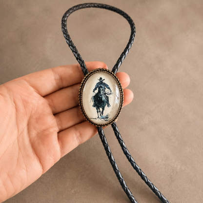 frontiercraft-vintage-riding-cowboy-silhouette-oval-western-bolo-tie-ornament-slide-front-view