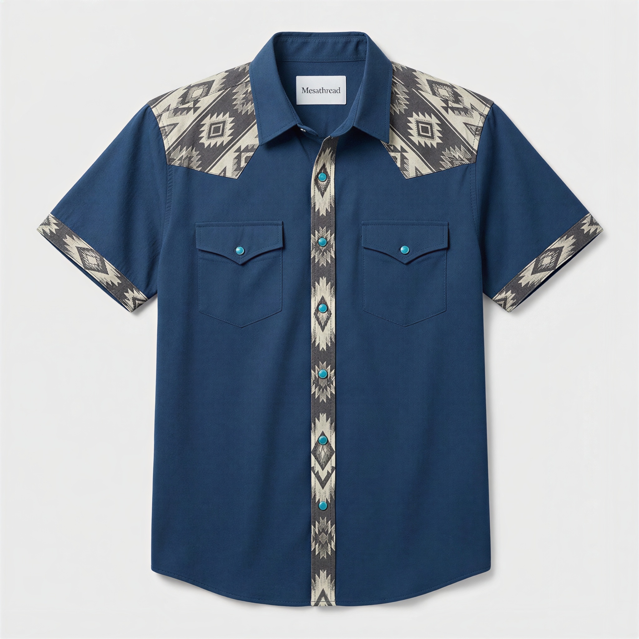 The Indigo Canyon | Mesathread Pro Contrast Panel Short-Sleeve Western Shirt