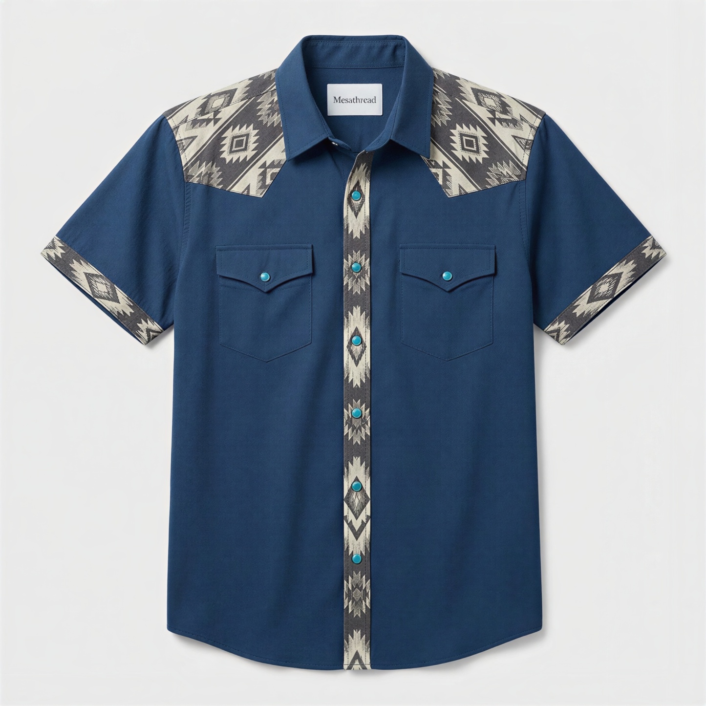 The Indigo Canyon | Mesathread Pro Contrast Panel Short-Sleeve Western Shirt