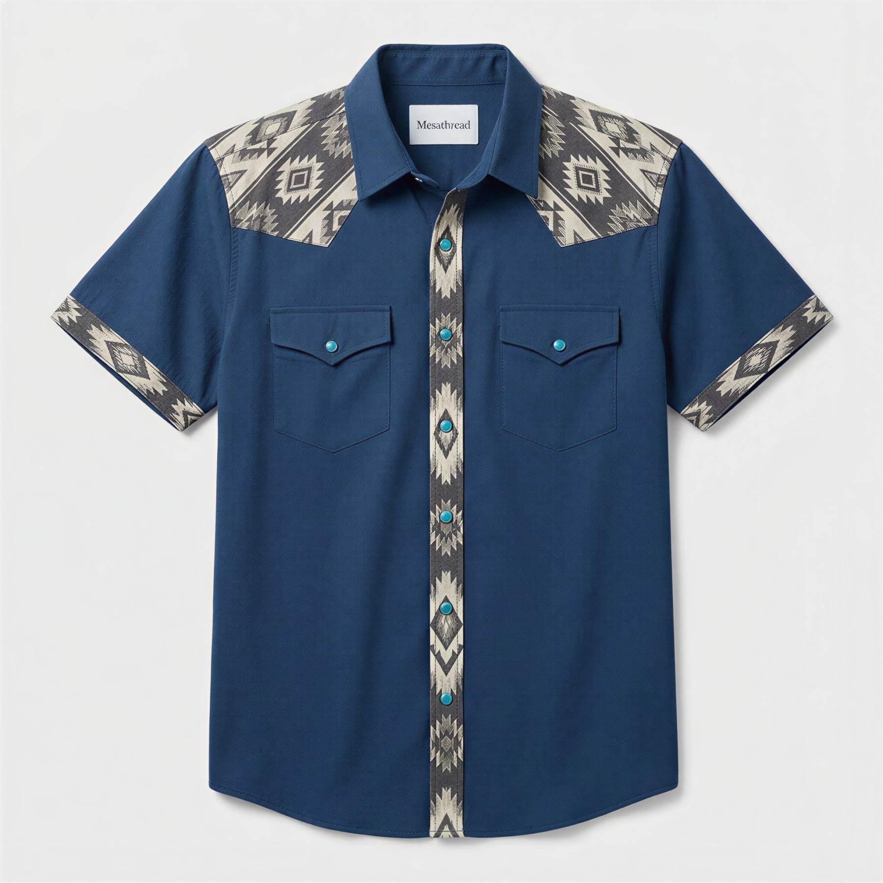 The Indigo Canyon | Mesathread Pro Contrast Panel Short-Sleeve Western Shirt