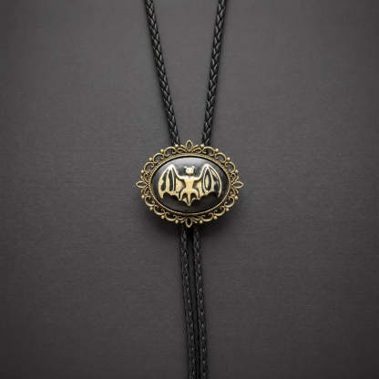 curiocraft-victorian-filigree-cameo-bat-western-bolo-tie-ornament-slide-front-view