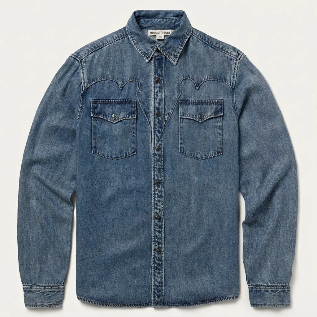 The Heritage Heart | Vintage Mid-Wash Denim Western Shirt