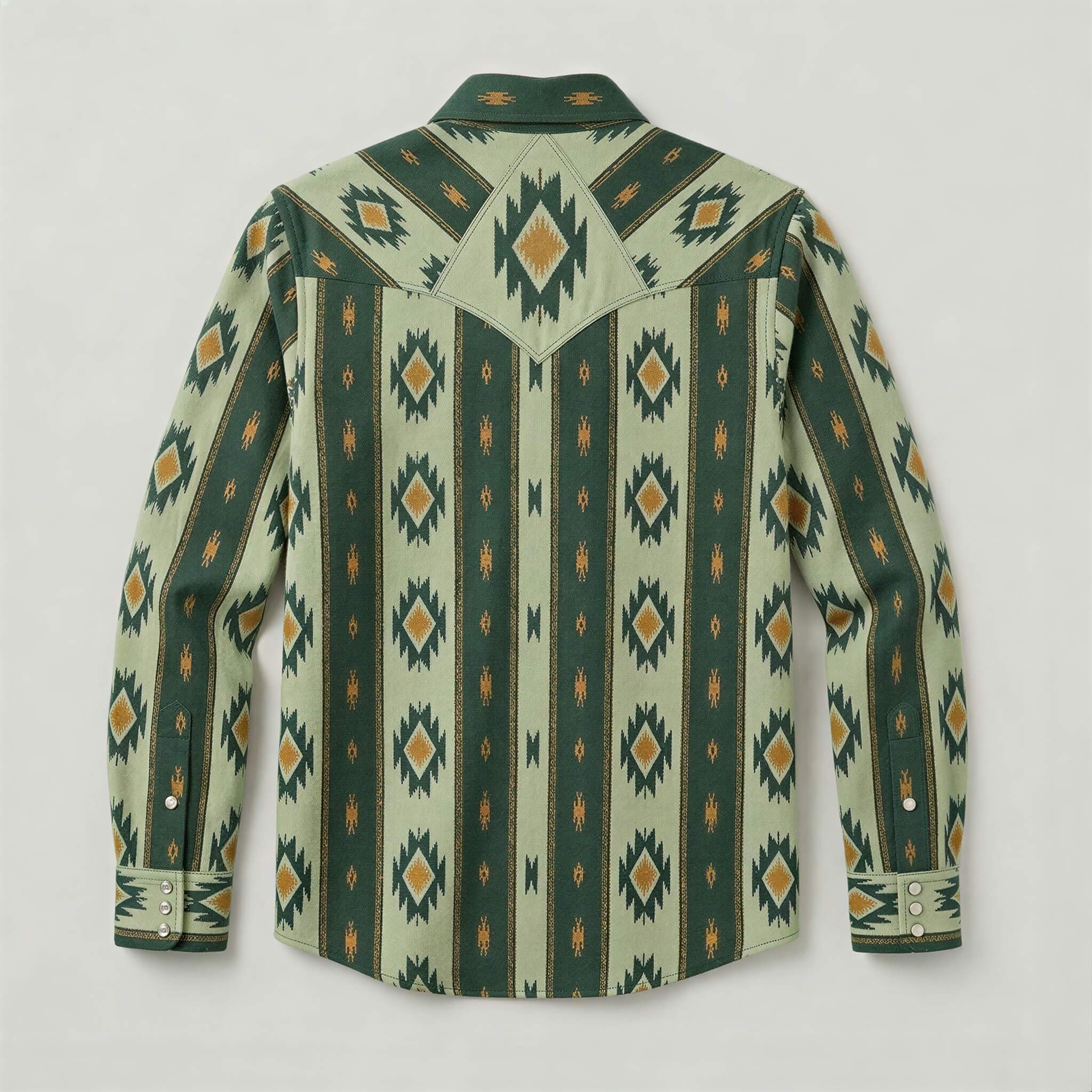 The Nomad Beacon | Mesathread Men's Navajo Sage Green Western Shirt with White Pearl Snaps