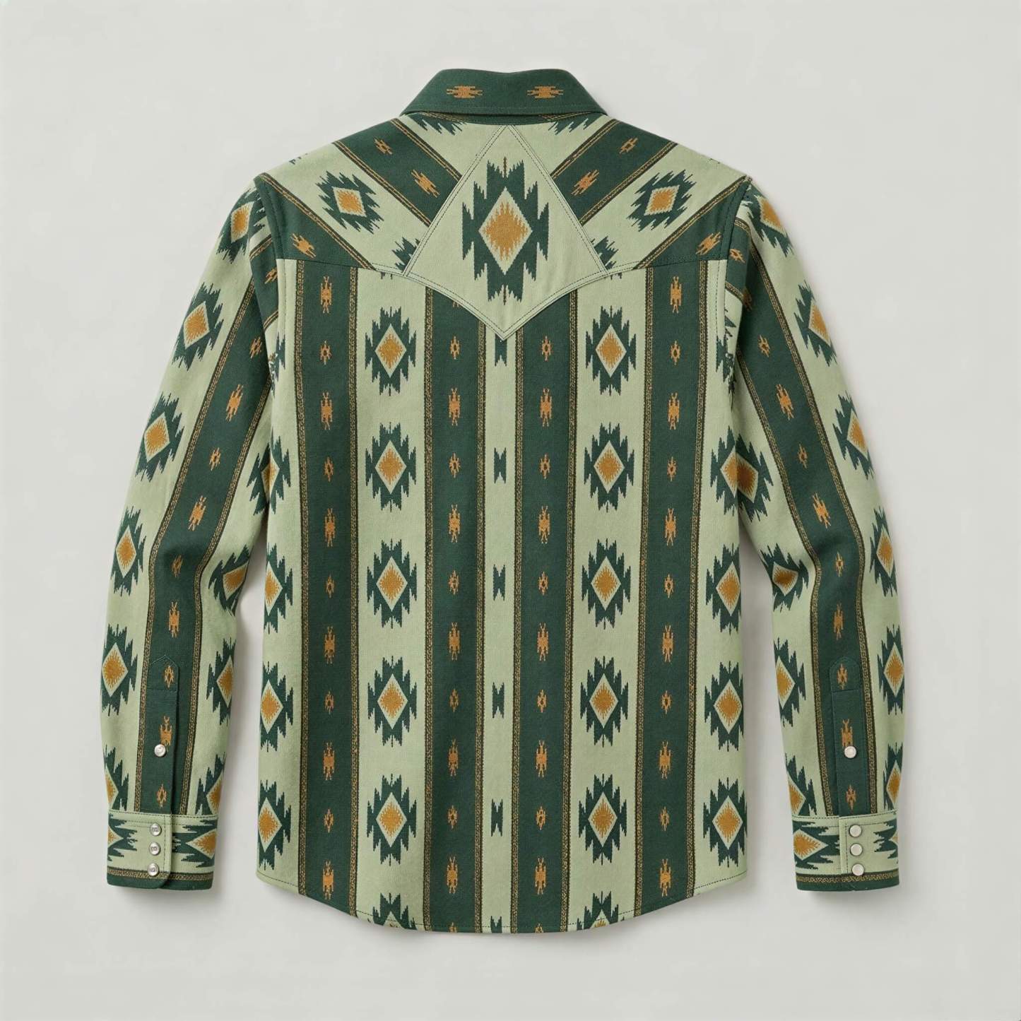 The Nomad Beacon | Mesathread Men's Navajo Sage Green Western Shirt with White Pearl Snaps