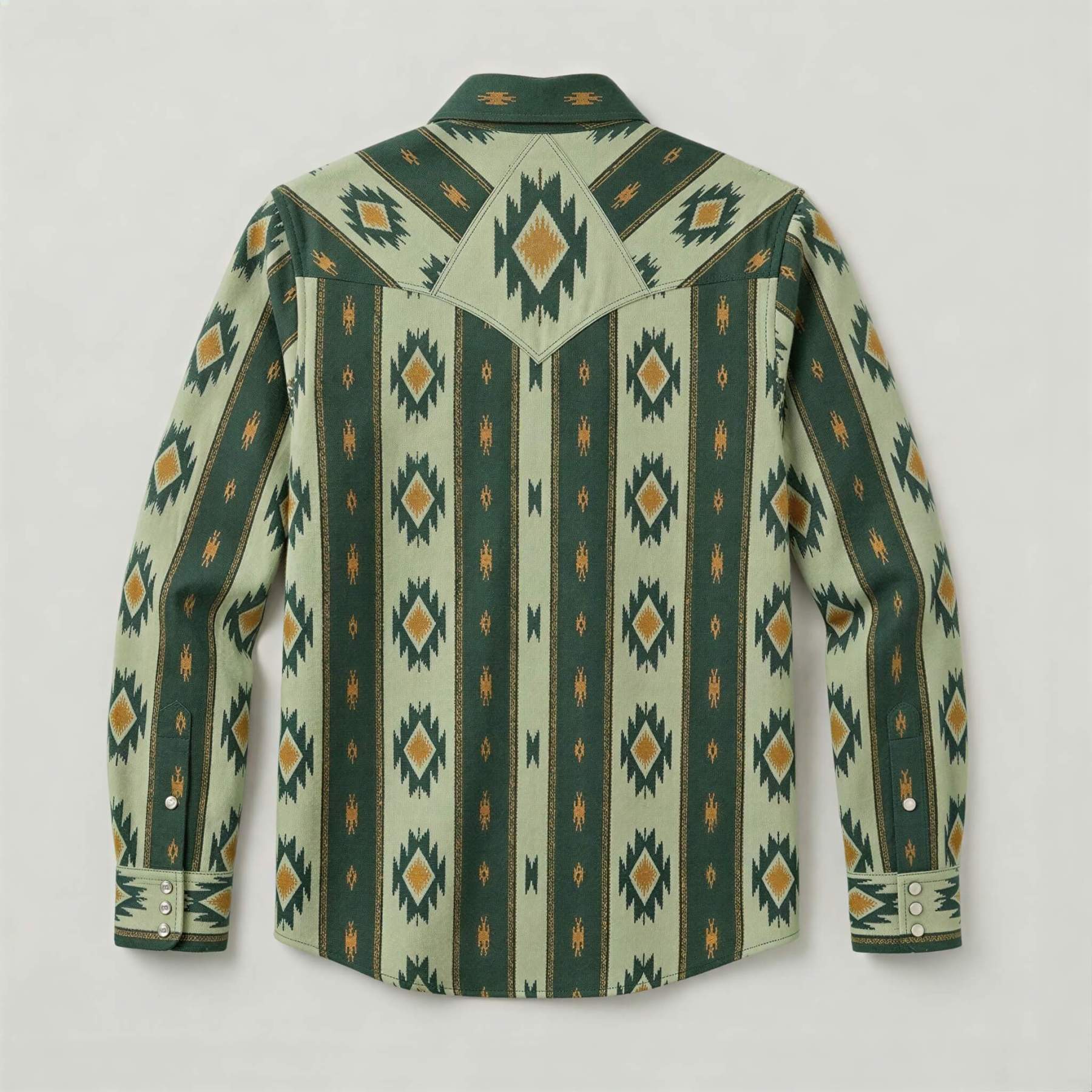 The Nomad Beacon | Mesathread Men's Navajo Sage Green Western Shirt with White Pearl Snaps