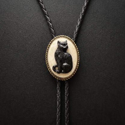 curiocraft-vintage-victorian-black-cat-cameo-oval-western-bolo-tie-ornament-slide-front-view