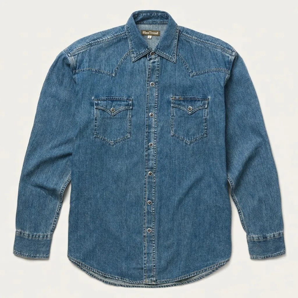 The Frontier Slate | Mid-Wash Structural Denim Western Shirt