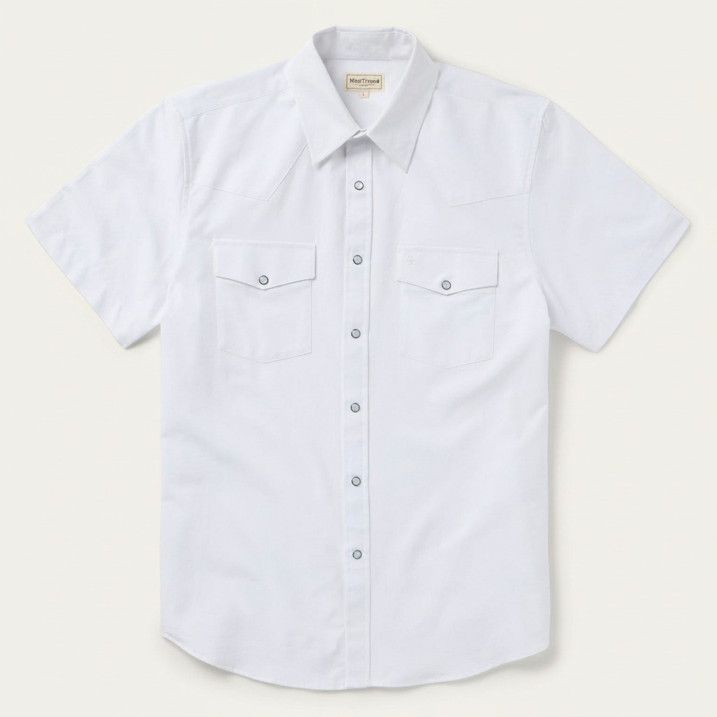 White Oxford Short Sleeve Western Shirt-MesaThread