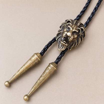 curiocraft-sculpted-roaring-lion-head-antique-brass-tone-western-bolo-tie-ornament-slide-front-view