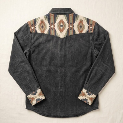 The Badlands Beacon | Contrast Panel Southwestern Faded Western Shirt