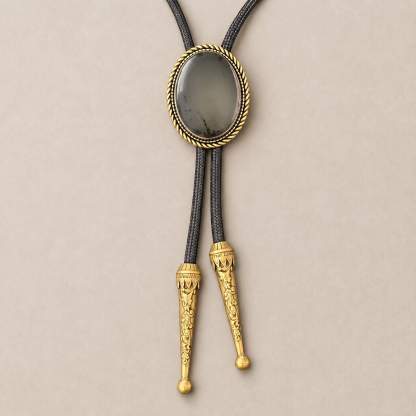 sierracrest-smoky-agate-pattern-oval-gold-tone-twisted-rope-western-bolo-tie-ornament-slide-front-view