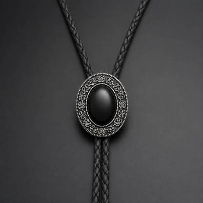frontiercraft-oval-midnight-onyx-hue-engraved-filigree-silver-tone-western-bolo-tie-ornament-slide-front-view