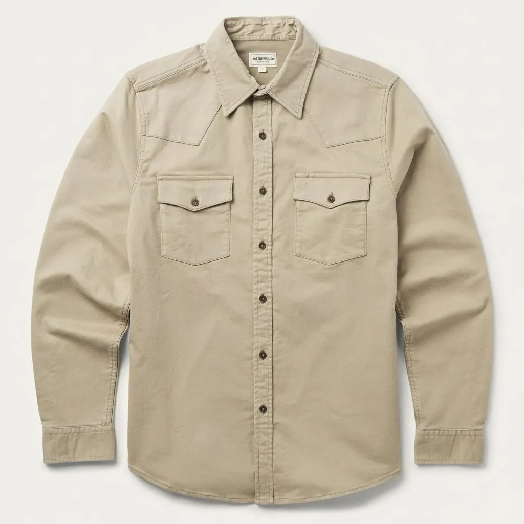 The Sandstorm Frontier | Essential Khaki Twill Western Shirt