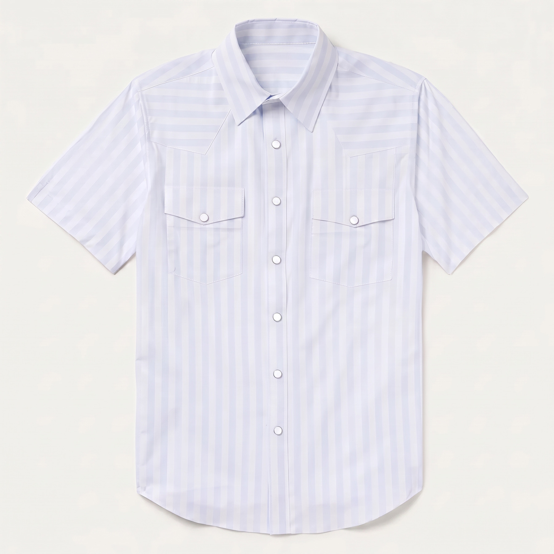 The Pacific Breeze | Light Blue Rail-Stripe Western Short Sleeve