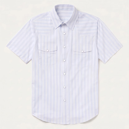 The Pacific Breeze | Light Blue Rail-Stripe Western Short Sleeve