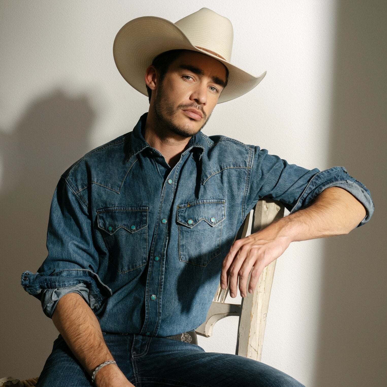 Turquoise Snap Western Denim Shirt-MesaThread