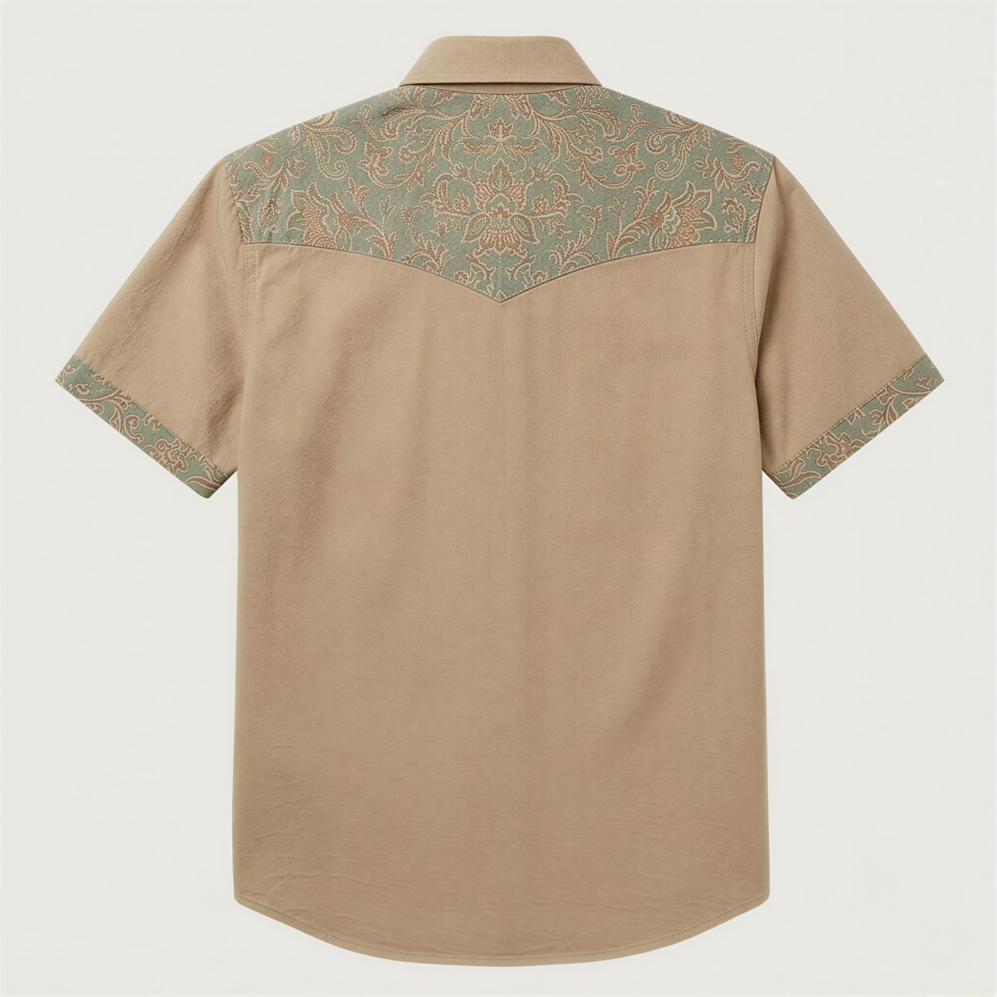 The Tan Sage Paisley | Mesathread Pro Contrast Panel Short-Sleeve Western Shirt