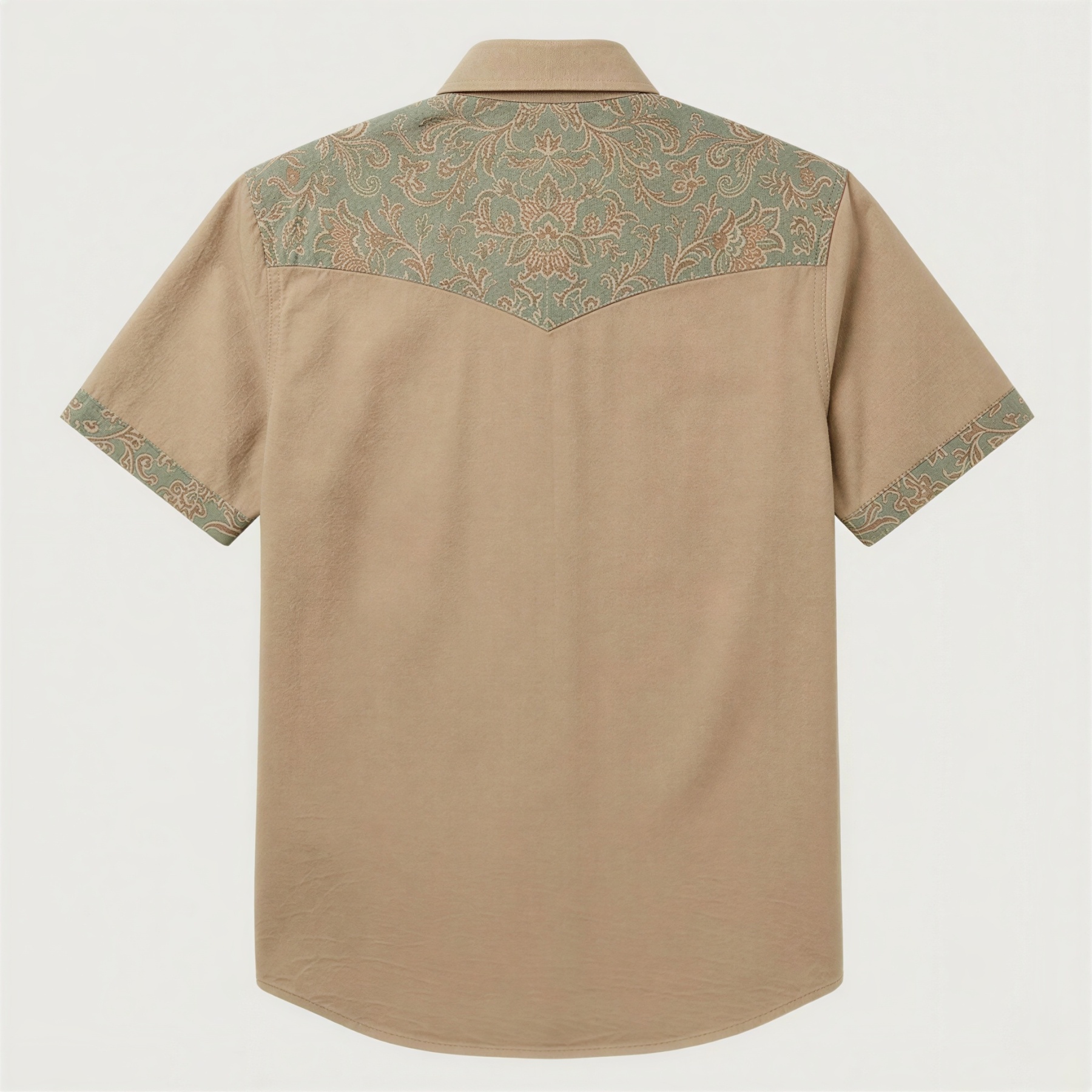 The Tan Sage Paisley | Mesathread Pro Contrast Panel Short-Sleeve Western Shirt