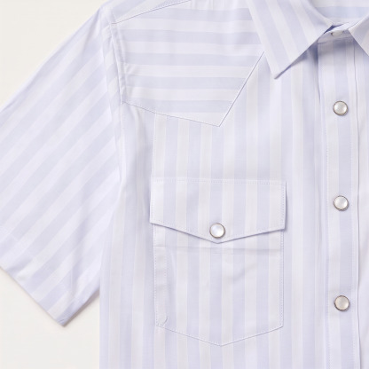 The Pacific Breeze | Light Blue Rail-Stripe Western Short Sleeve