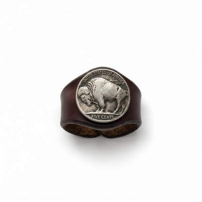 The Earthweave Tribe | Mesathread Buffalo Nickel Concho Genuine Leather Wild Rag Slide Scarf Ring