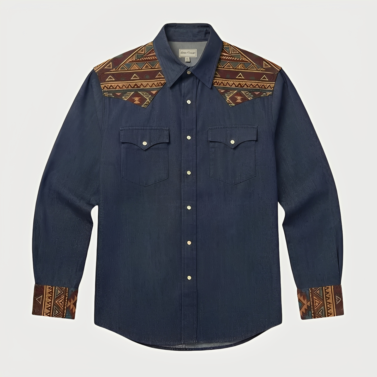 Aztec Totem Geometric Cotton Western Shirt - 4 Prints - Raw Indigo
