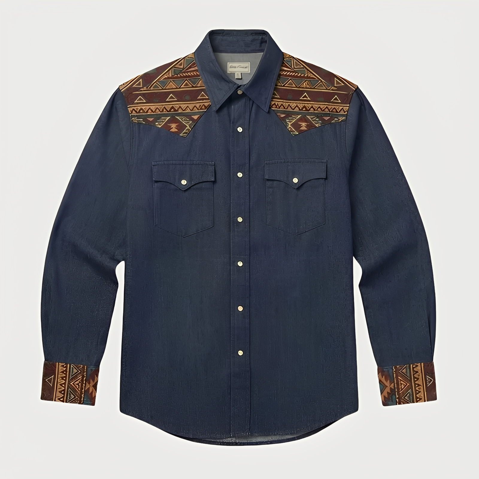 Aztec Totem Geometric Cotton Western Shirt - 4 Prints - Raw Indigo