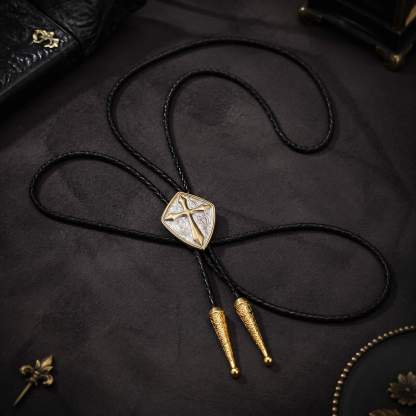 frontiercraft-crusader-shield-cross-two-tone-gold-silver-western-bolo-tie-ornament-slide-front-view