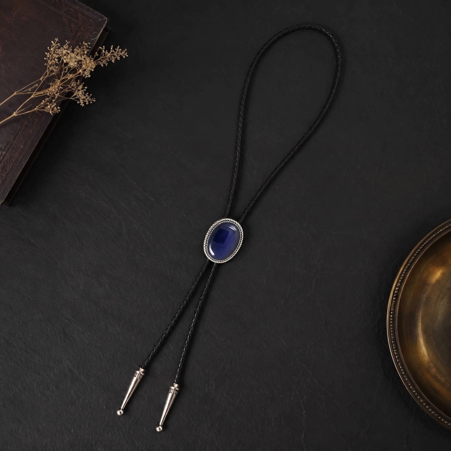 sierracrest-oval-luminous-royal-sapphire-hue-silver-tone-twisted-rope-western-bolo-tie-ornament-slide-front-view
