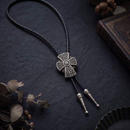 reliccraft-celtic-knotwork-flared-cross-antique-silver-tone-zinc-alloy-western-bolo-tie-ornament-slide-front-view