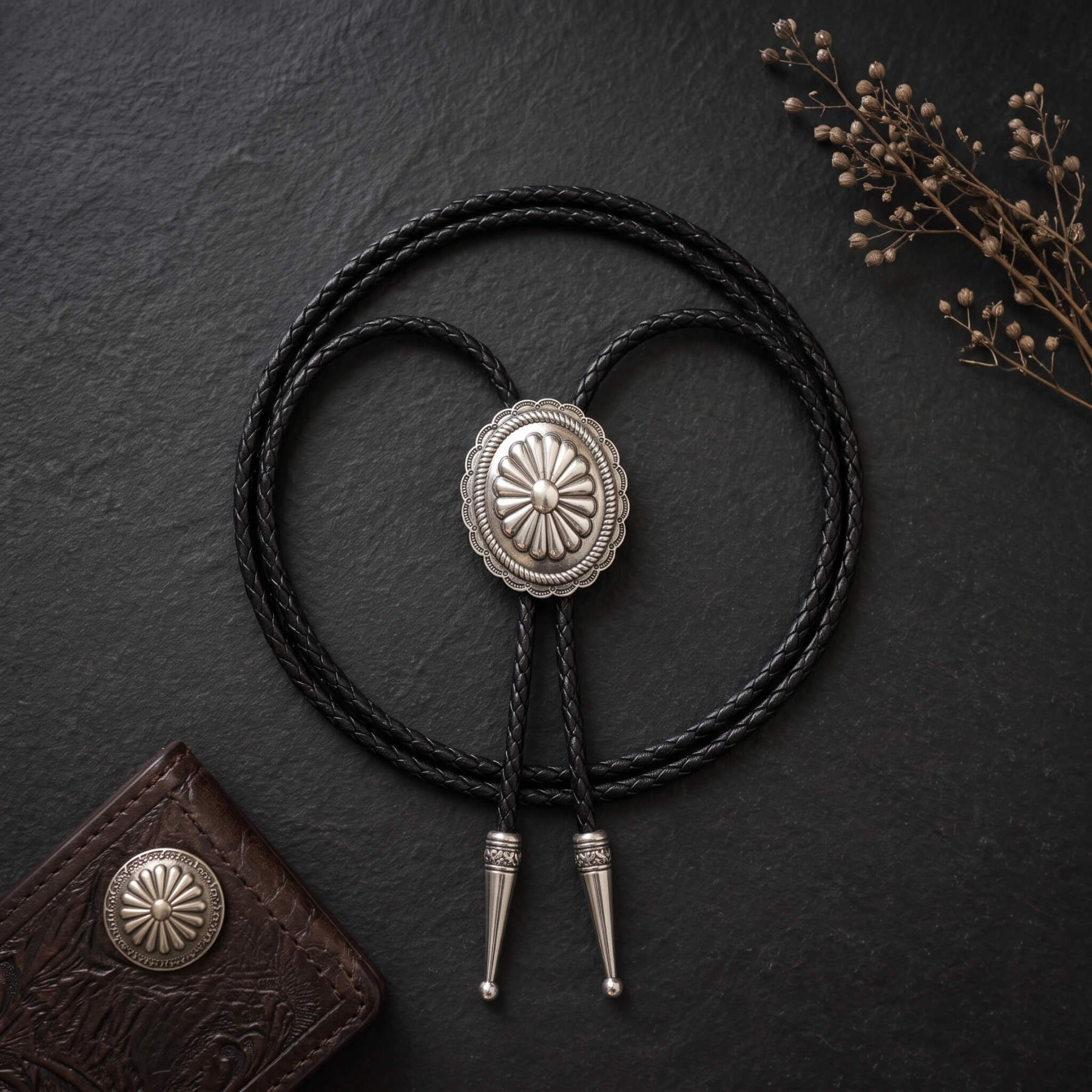 reliccraft-sunburst-floral-concho-antique-silver-tone-zinc-alloy-western-bolo-tie-ornament-slide-front-view