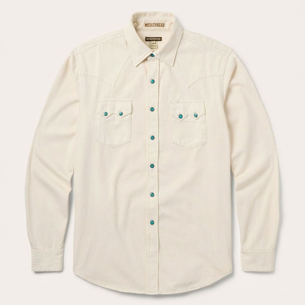 The Turquoise Horizon | Premium Cream Canvas Western Shirt