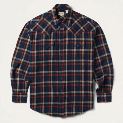 The Timberline Plaid | Navy & Brick Multi-Tone Western Shirt