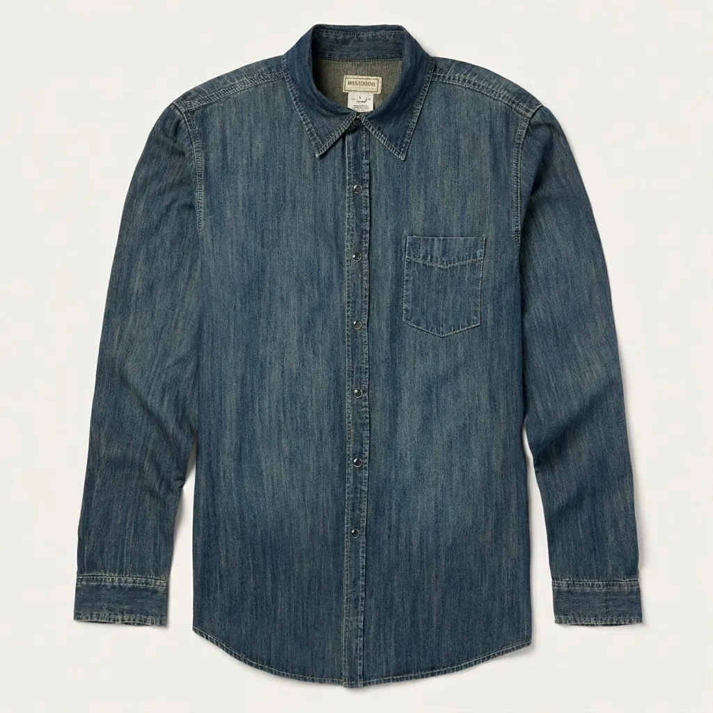 The Indigo Forge | Distressed Single-Pocket Denim Shirt