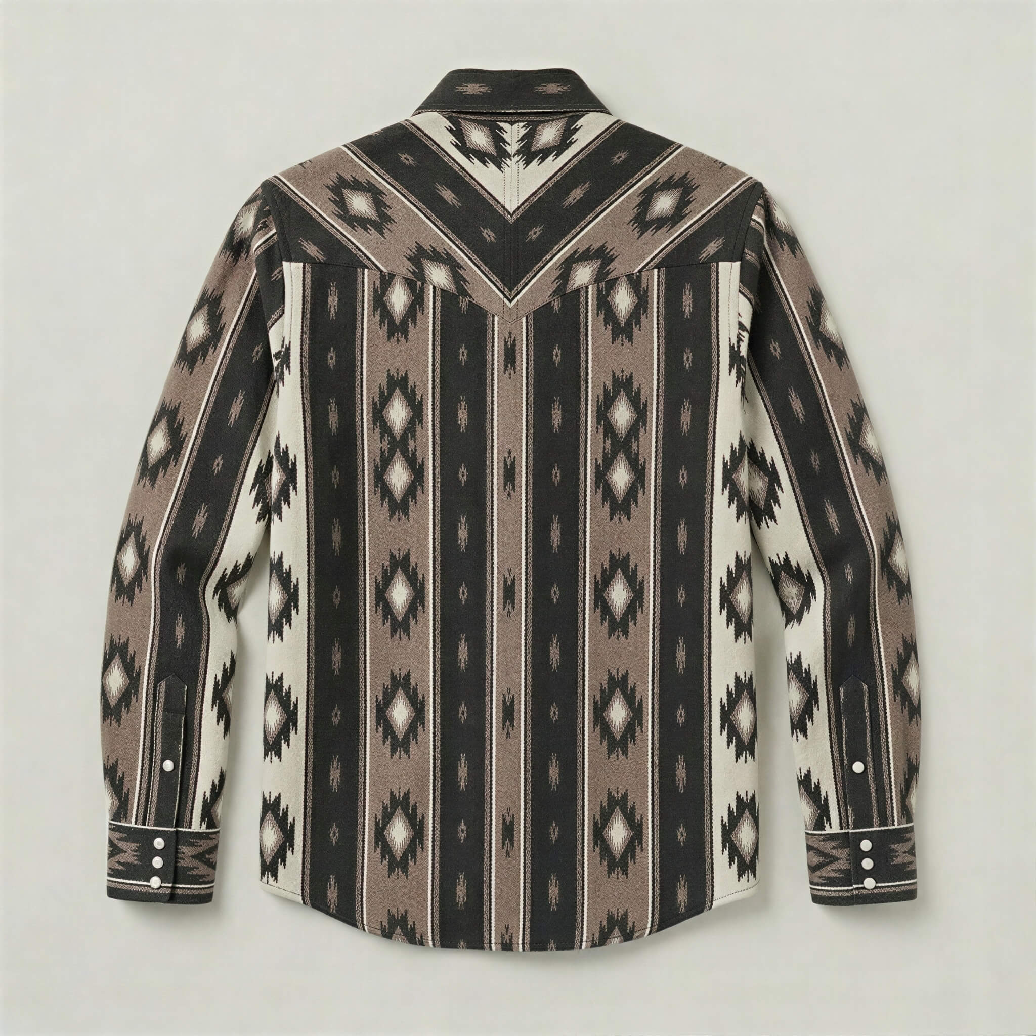 The Nomad Beacon | Mesathread Men's Navajo Black& Brown Western Shirt with White Pearl Snaps
