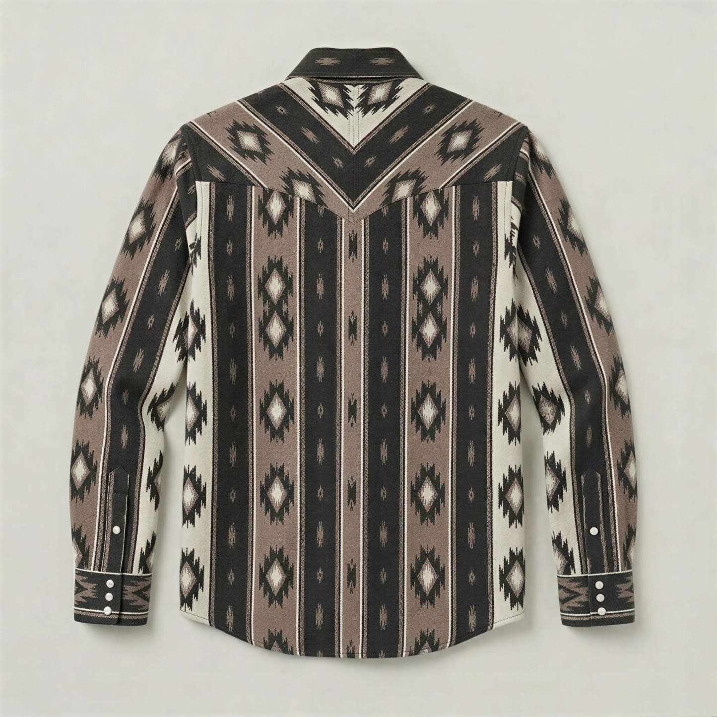 The Nomad Beacon | Mesathread Men's Navajo Black& Brown Western Shirt with White Pearl Snaps