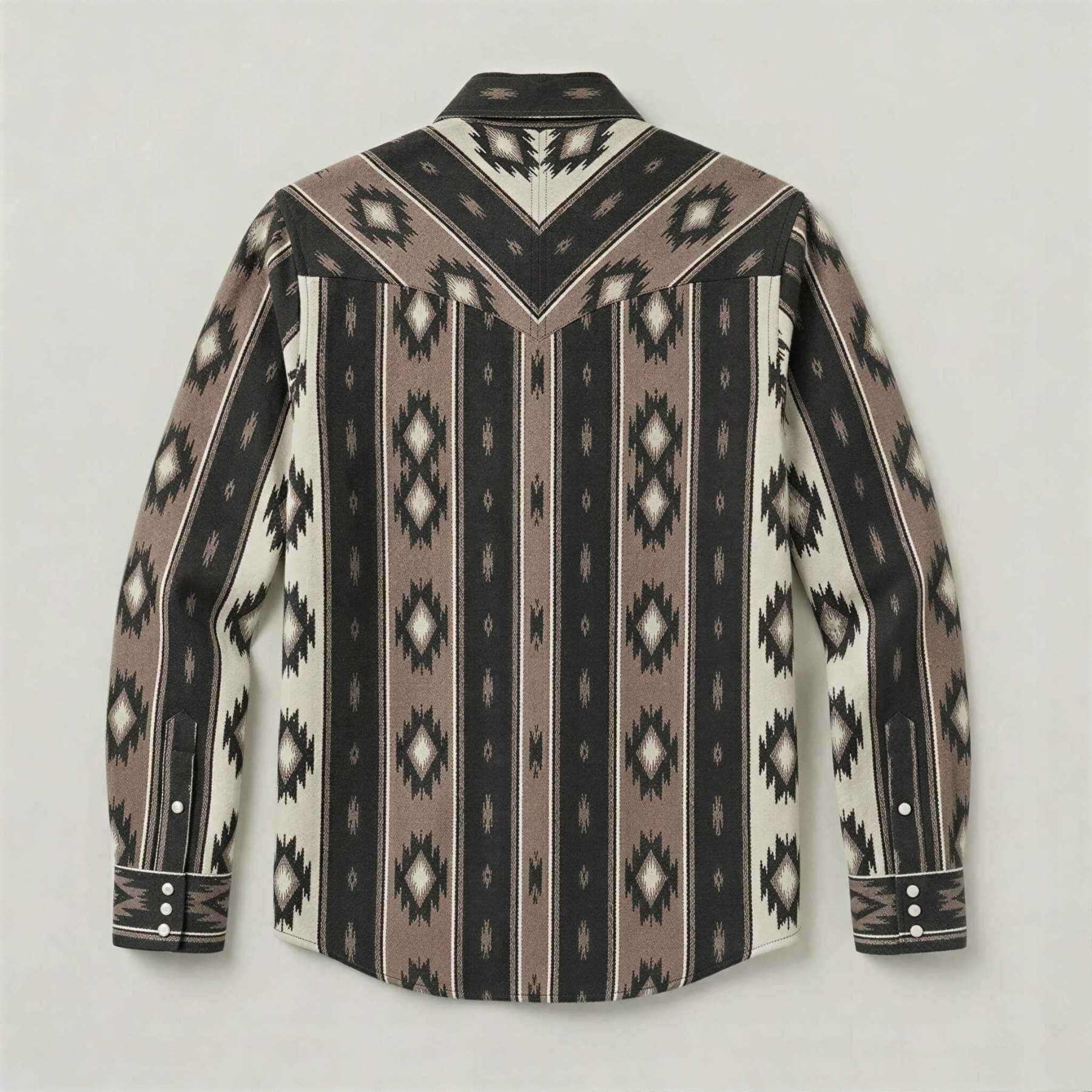 The Nomad Beacon | Mesathread Men's Navajo Black& Brown Western Shirt with White Pearl Snaps