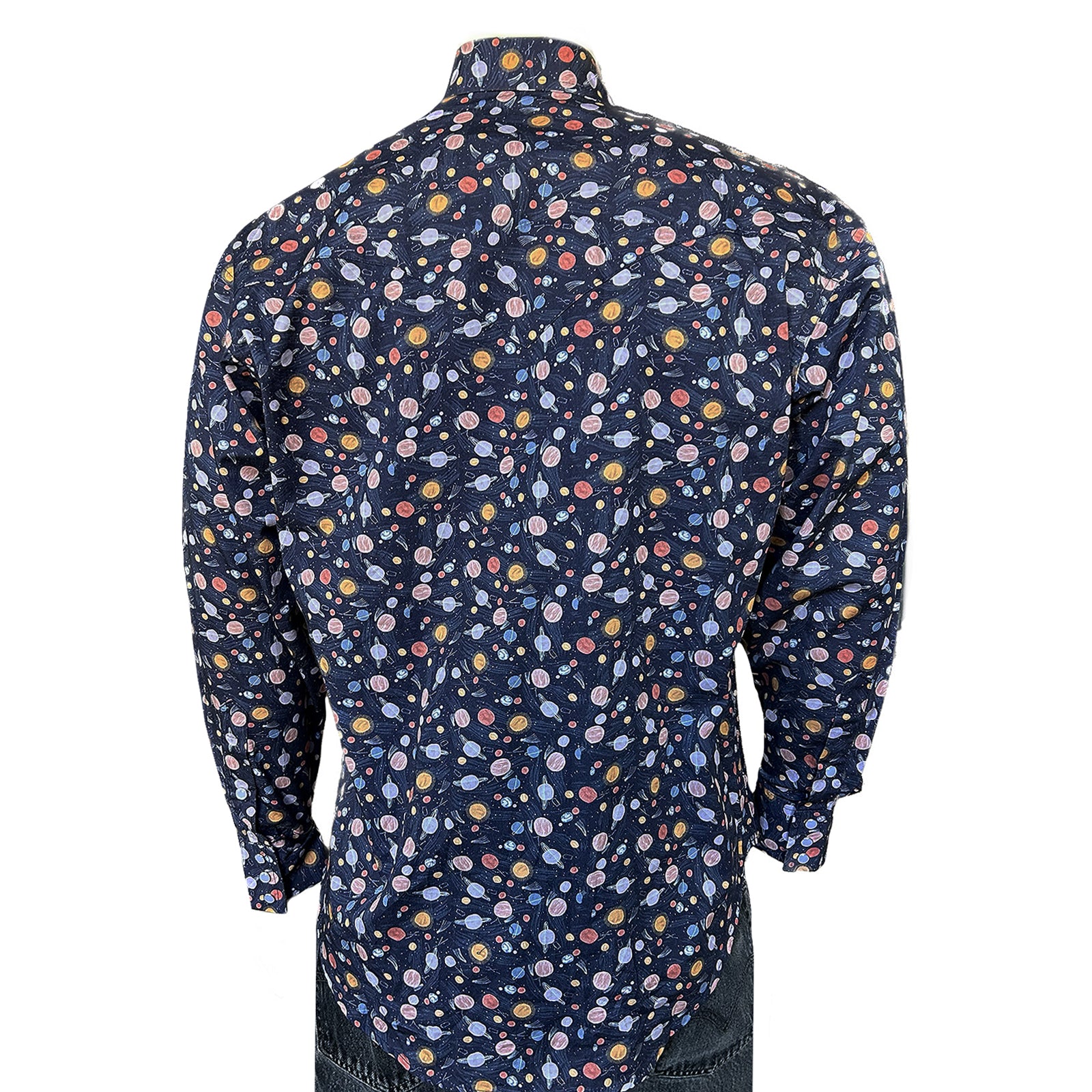 Men’s Solar System Print Western Shirt in Navy-MesaThread