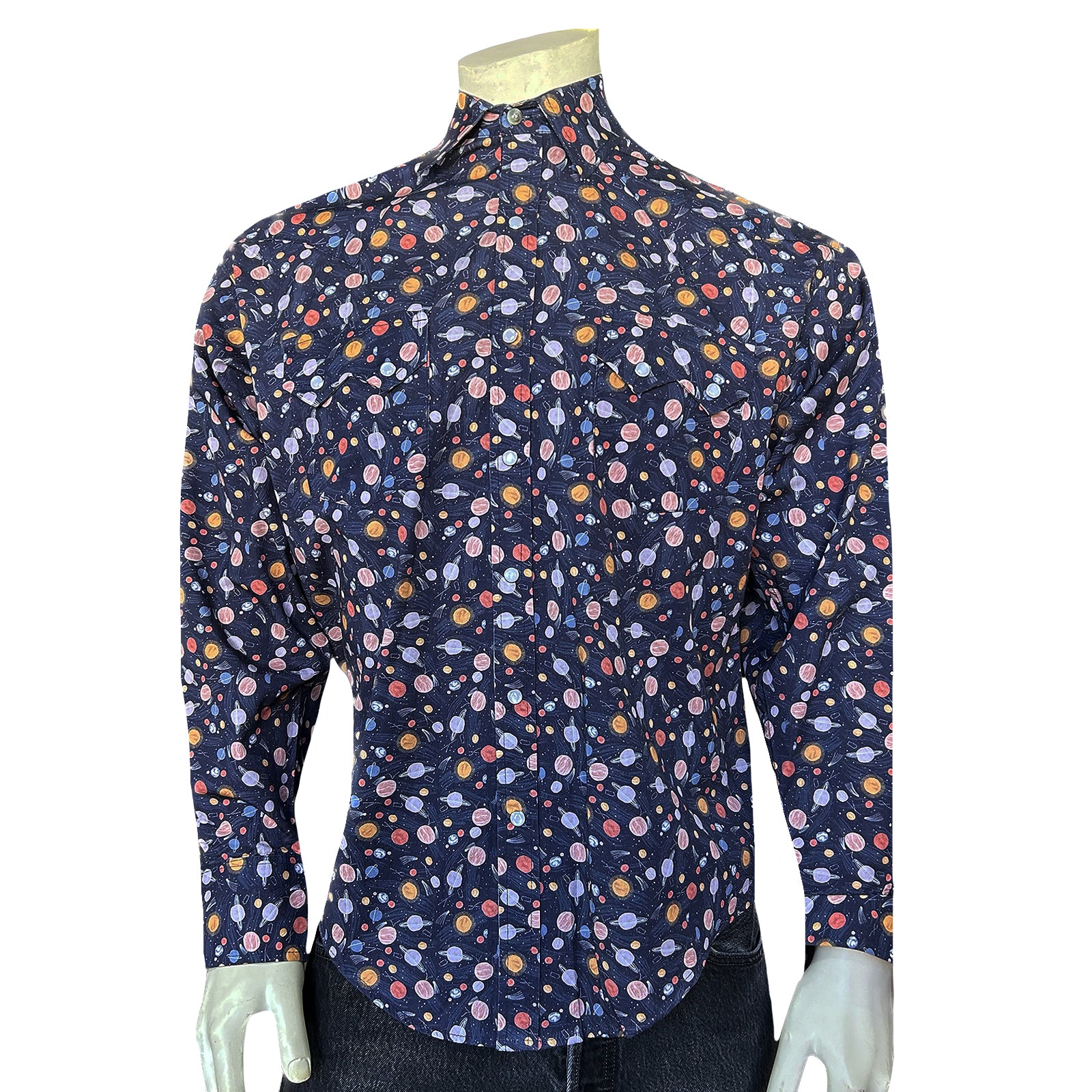 Men’s Solar System Print Western Shirt in Navy-MesaThread