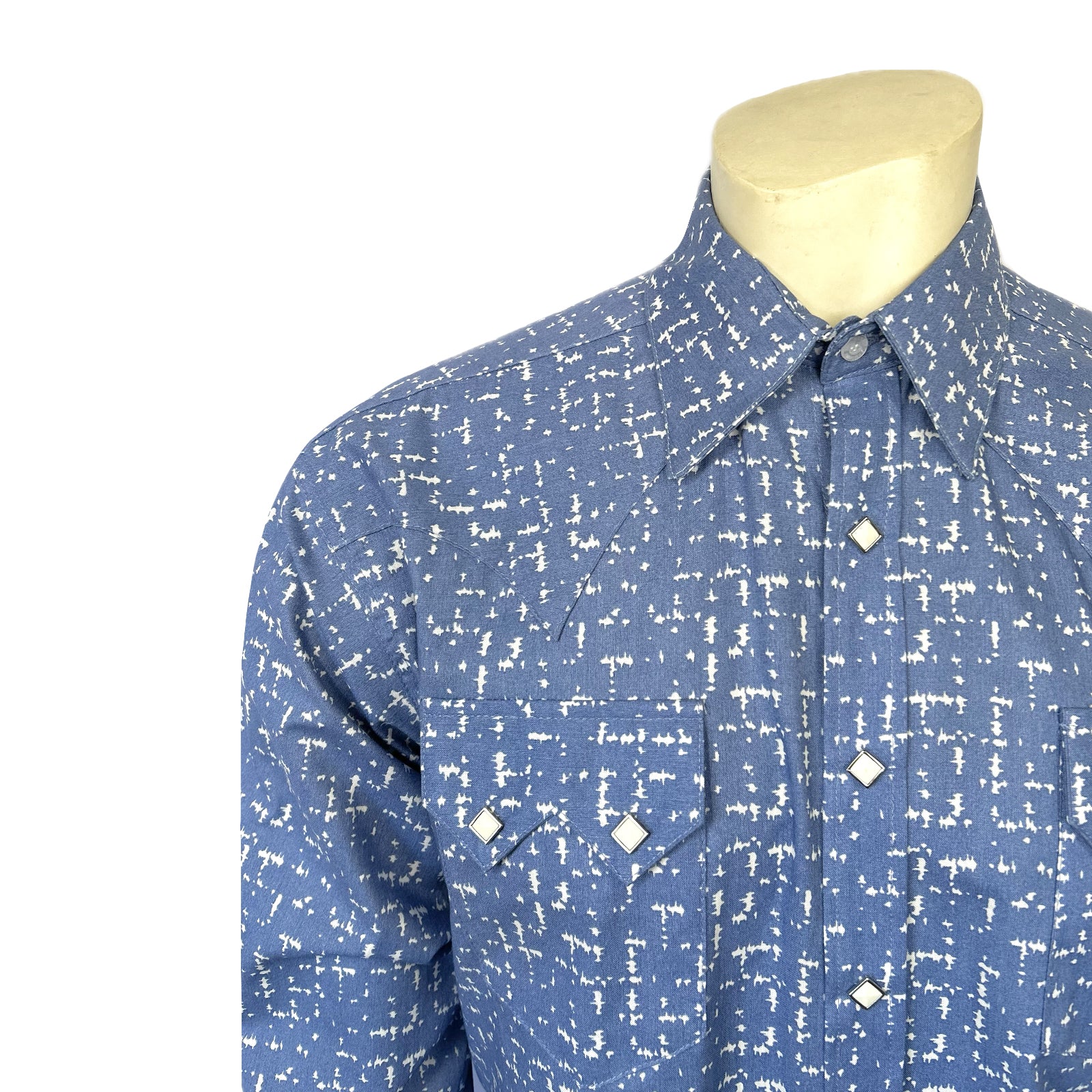 Men's Vintage Blue Ikat Print Western Shirt-MesaThread