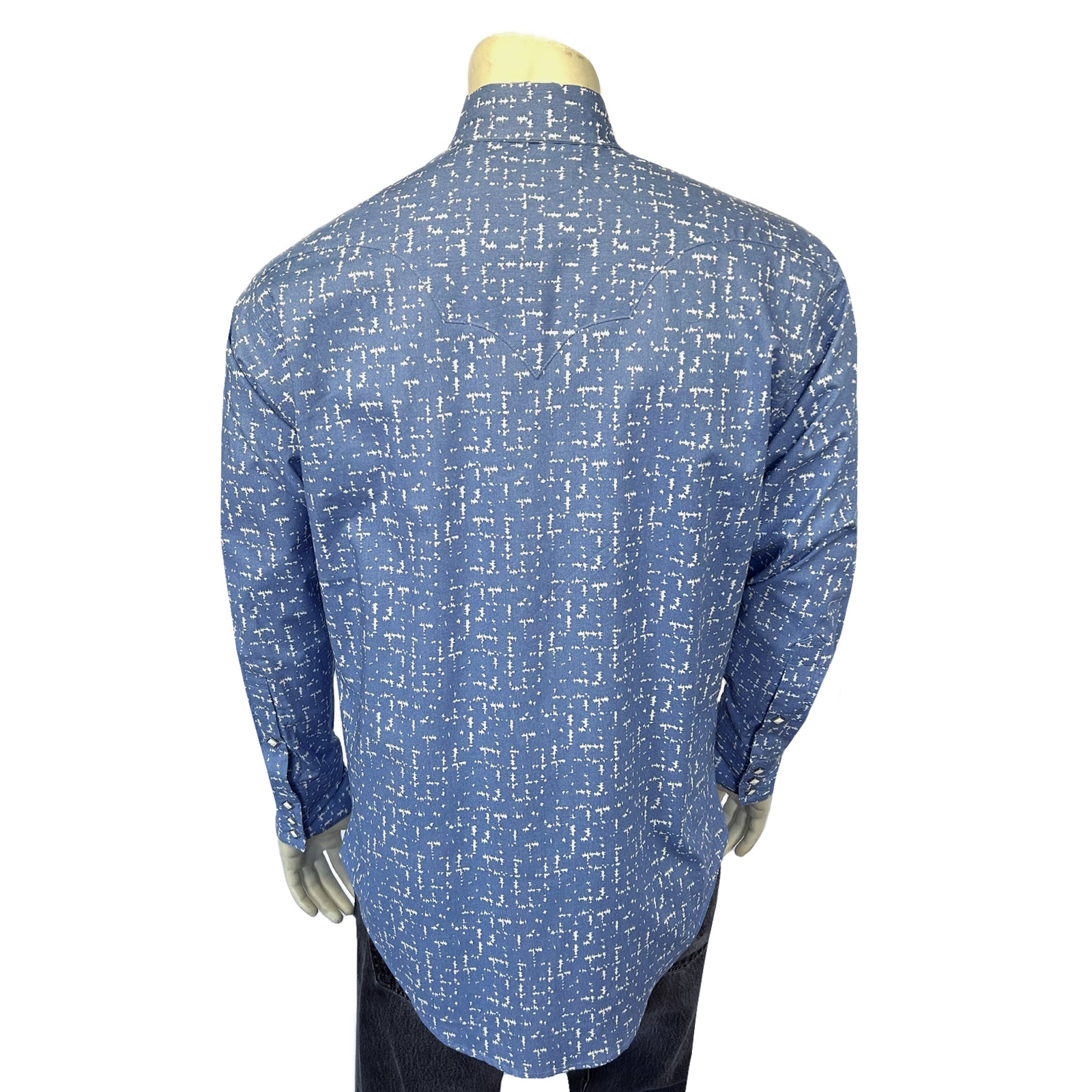 Men's Vintage Blue Ikat Print Western Shirt-MesaThread