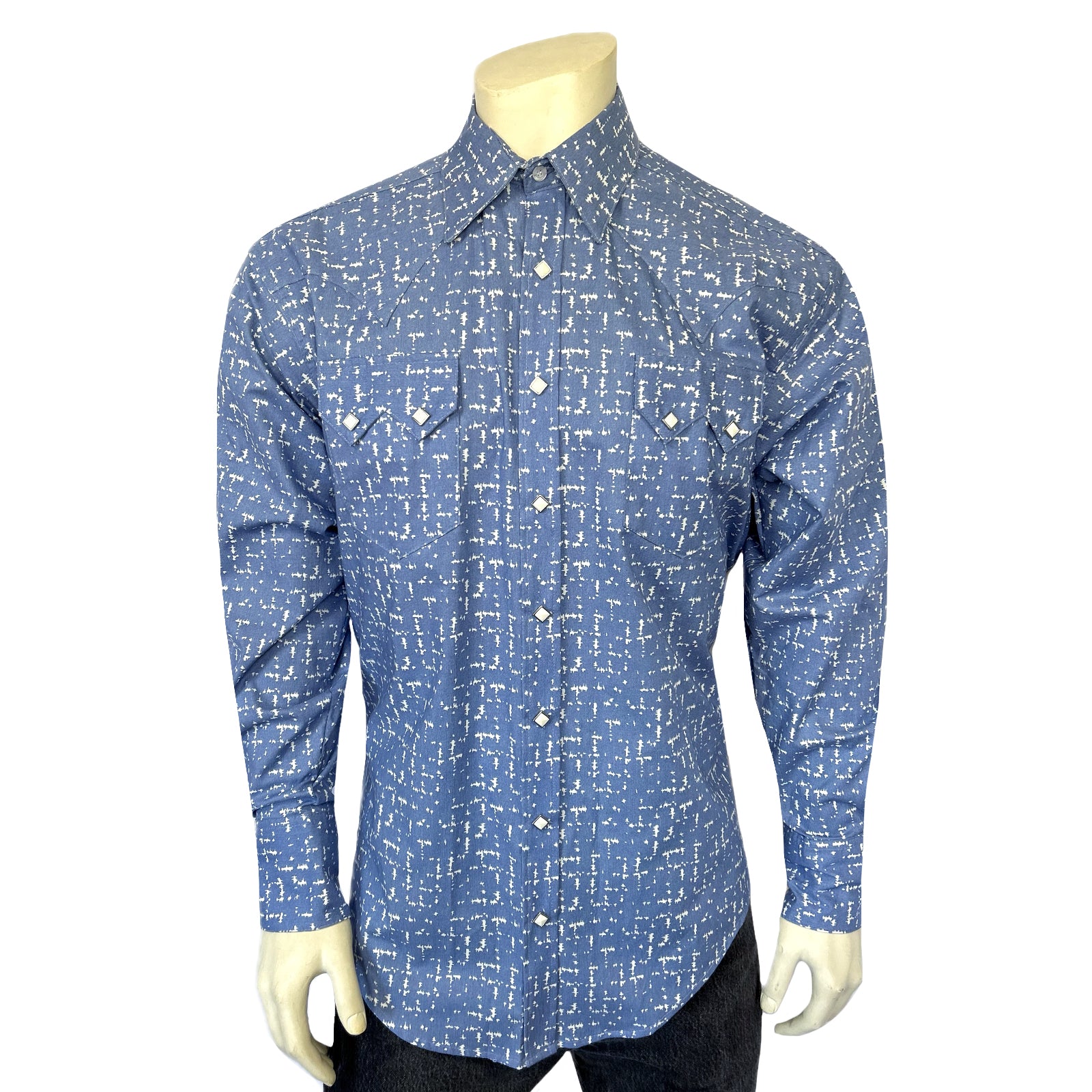 Men's Vintage Blue Ikat Print Western Shirt-MesaThread
