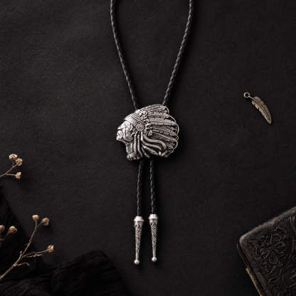 reliccraft-indian-chieftain-feather-war-bonnet-antique-silver-tone-zinc-alloy-western-bolo-tie-ornament-slide-front-view