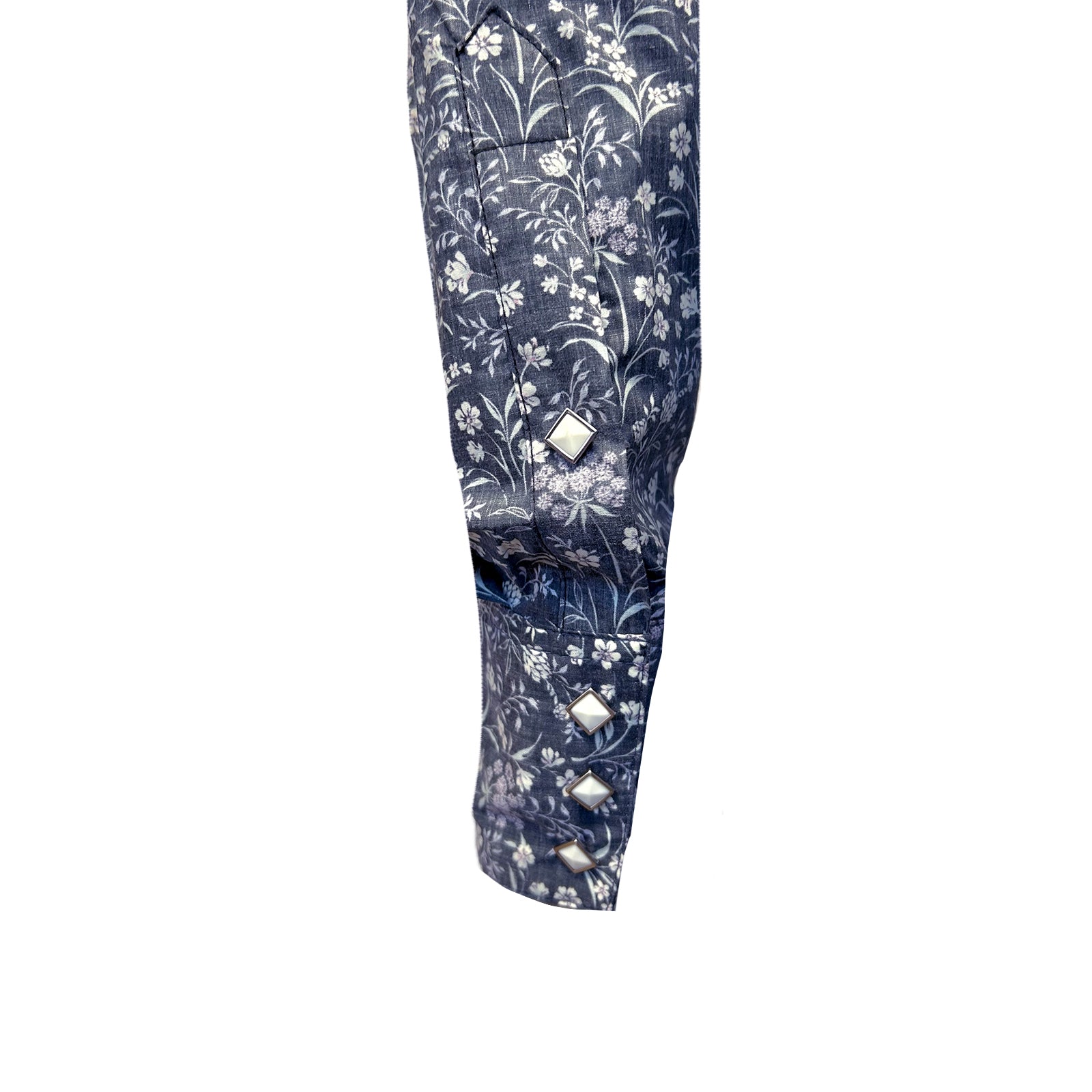 Men's Long Sleeve Navy Floral Print Western Shirt-MesaThread