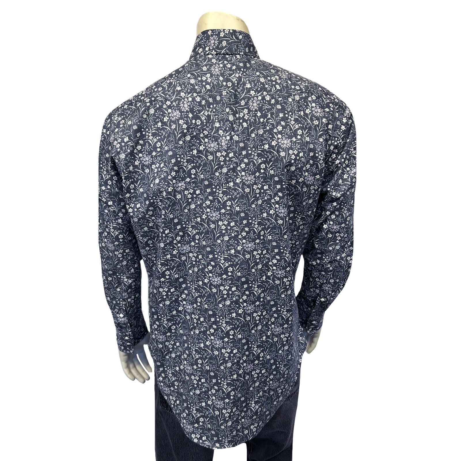 Men's Long Sleeve Navy Floral Print Western Shirt-MesaThread