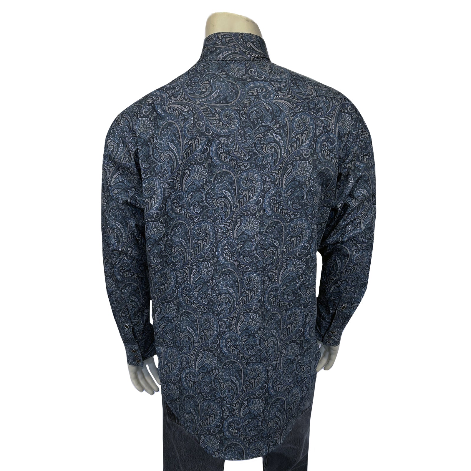 Men's Ornate Paisley Print Western Shirt in Navy-MesaThread