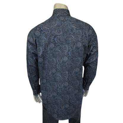 Men's Ornate Paisley Print Western Shirt in Navy-MesaThread